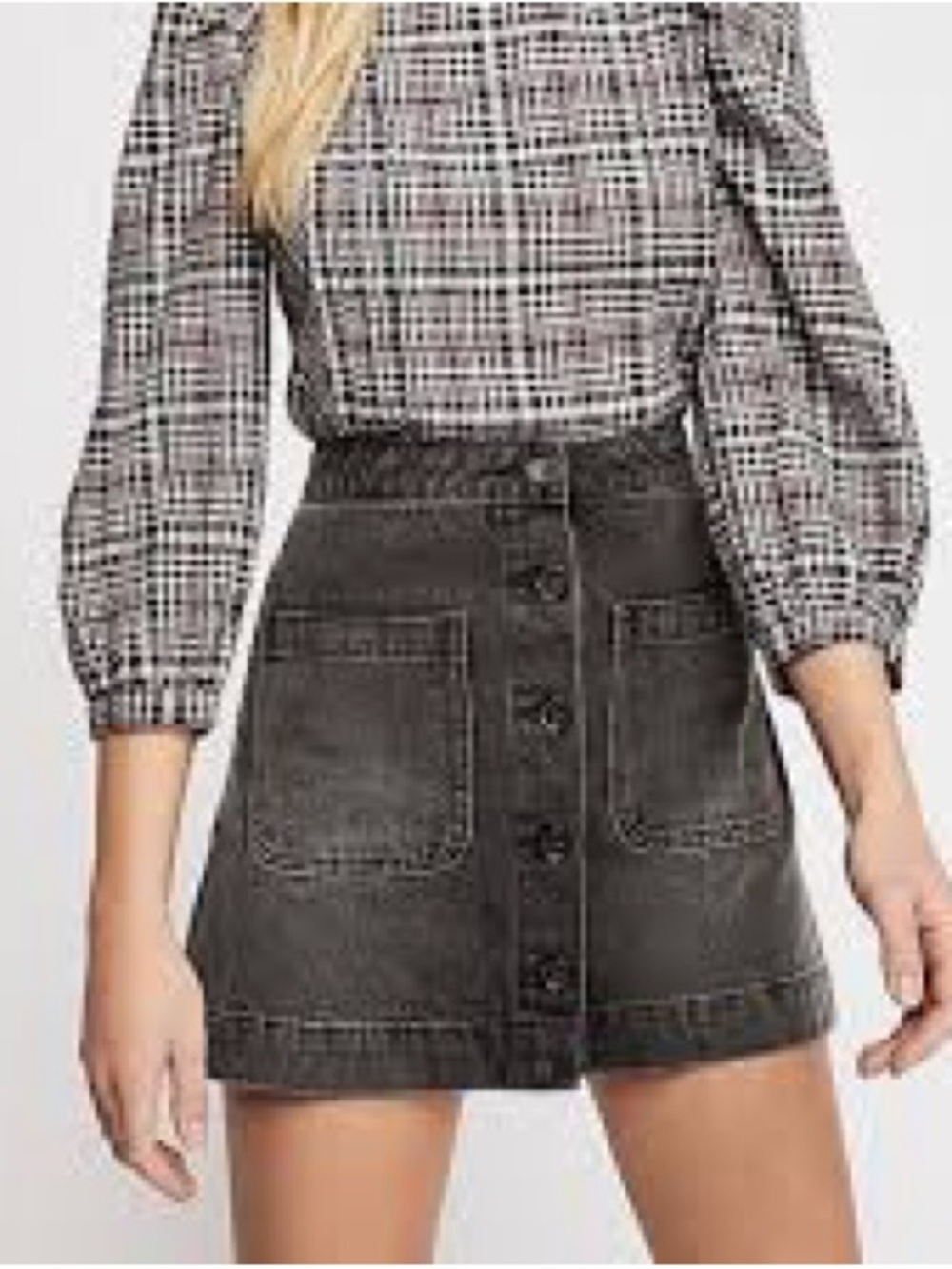 We The Free Button-Front Faded Black Denim Mini Skirt
